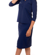 NAVY PENCIL SKIRT WITH SNAPS